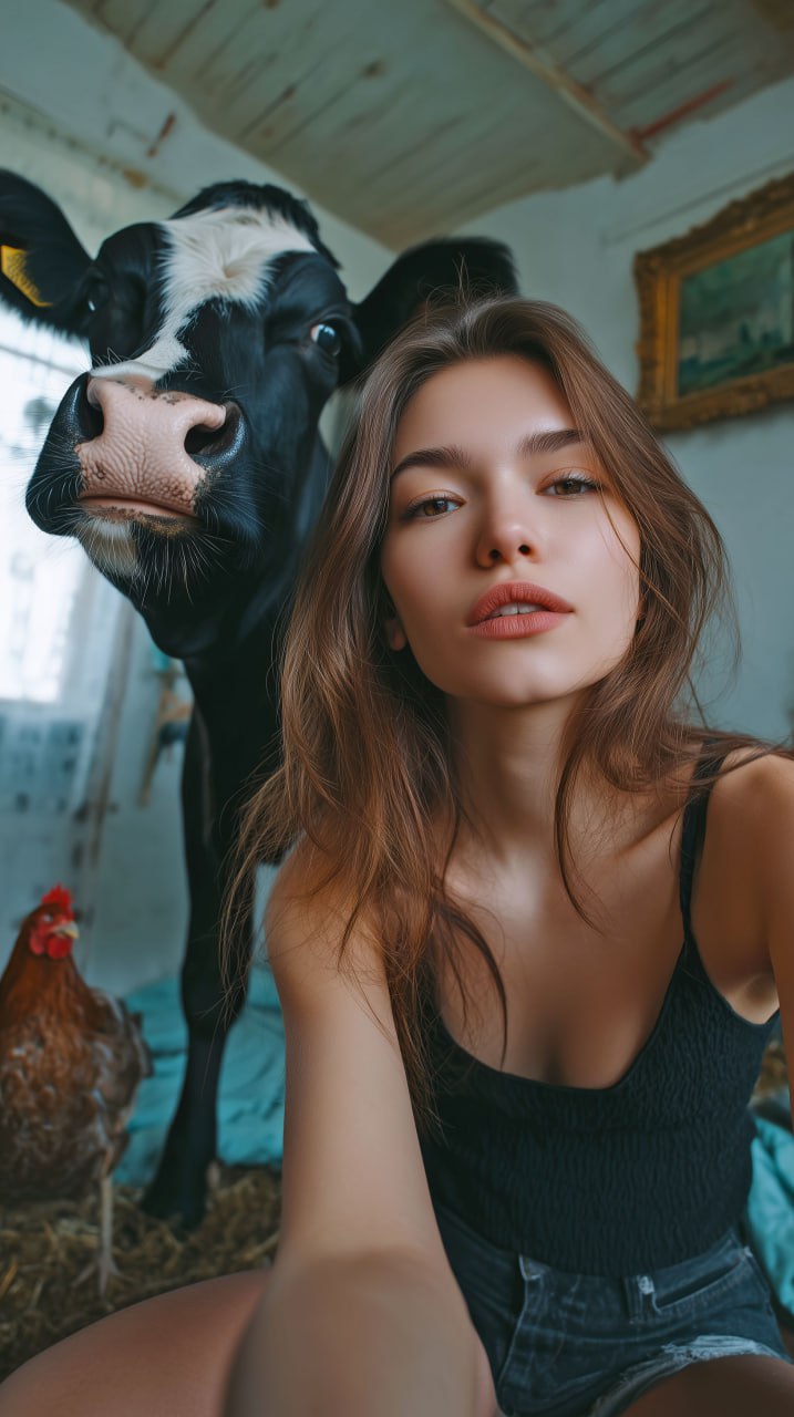 Mexico Life a woman sitting on a bed next to a cow
